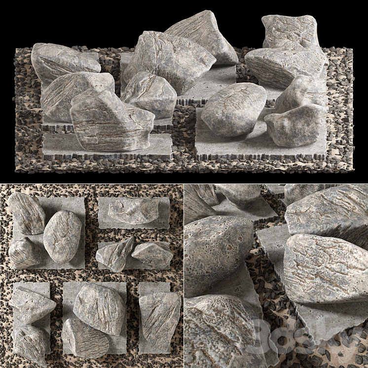 Slab tile gravel monument n1 \/ Square with stones monument 3DS Max - thumbnail 1