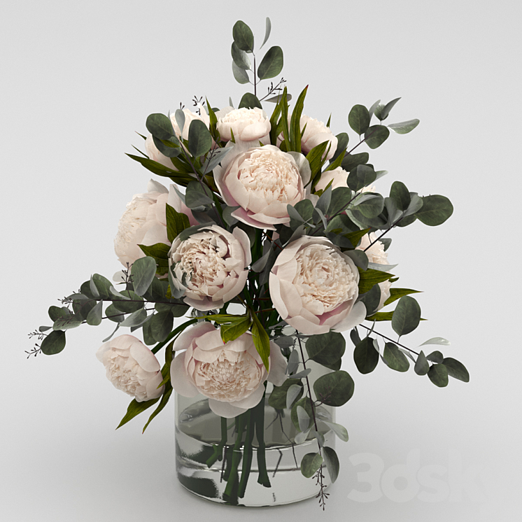 Bouquet of peonies with eucalyptus 3D Model