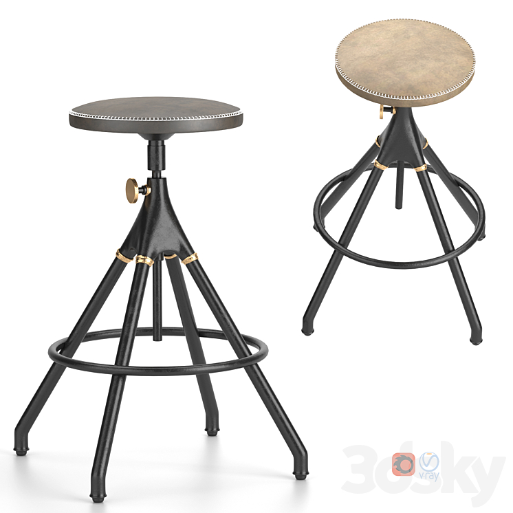 District Eight-Akron Counter Stool With Leather Seat 3DS Max - thumbnail 1