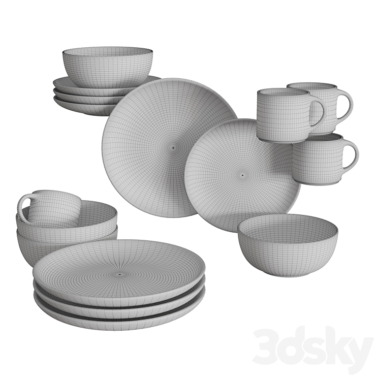 Mason 16-Piece Dinnerware Set 3D Model