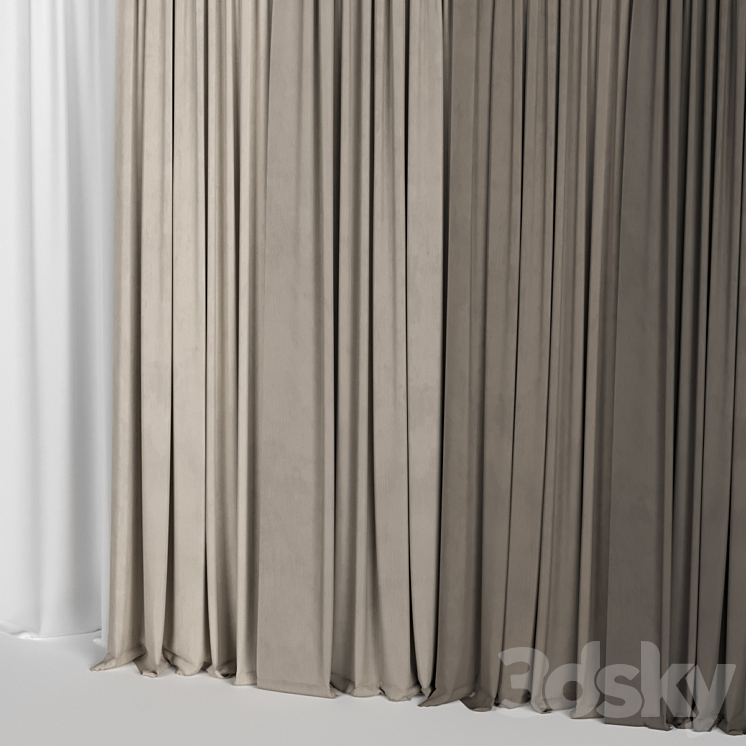 Brown curtains in four colors with tulle 3D Model