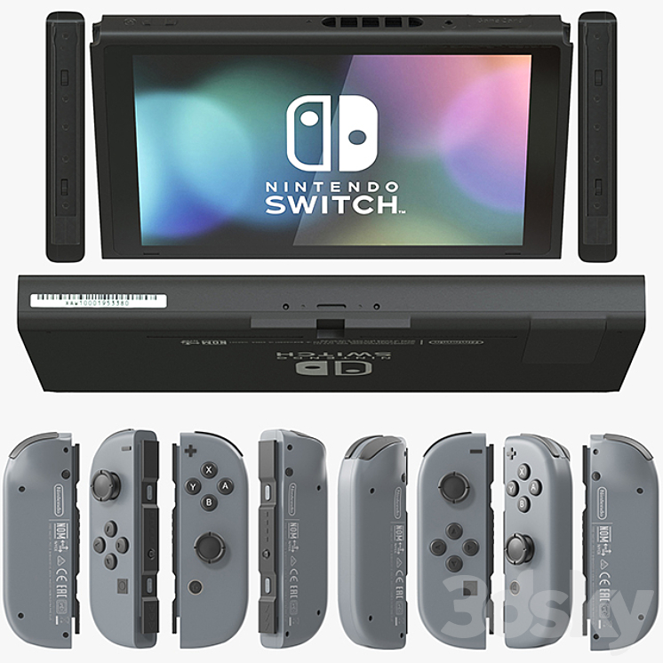 Nintendo Switch with Gray Joy Con 3D Model