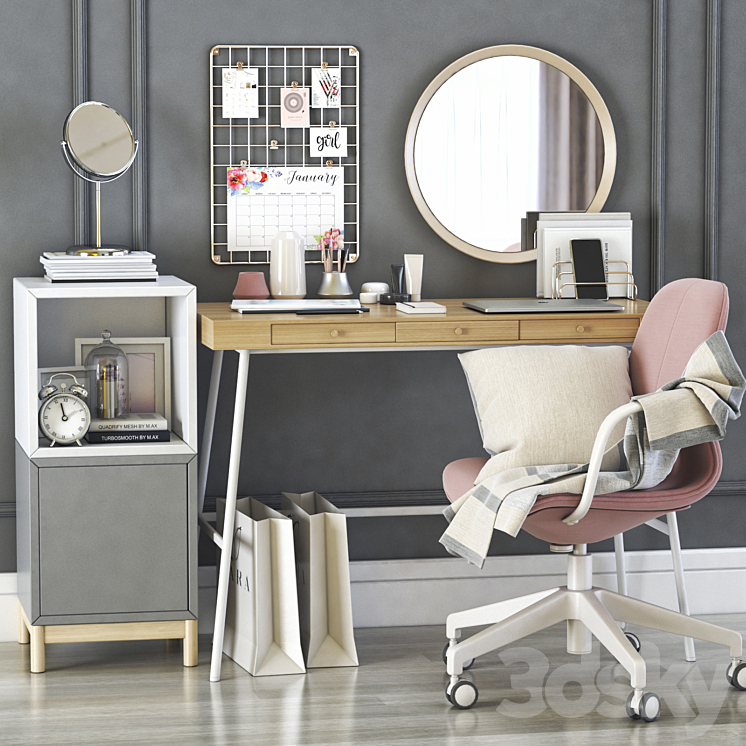 IKEA LILLASEN dressing table and workplace 3DS Max - thumbnail 1
