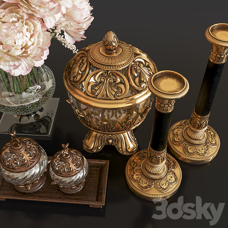 Decoration Set 26 Antique Vases and candlestick 3DS Max - thumbnail 2