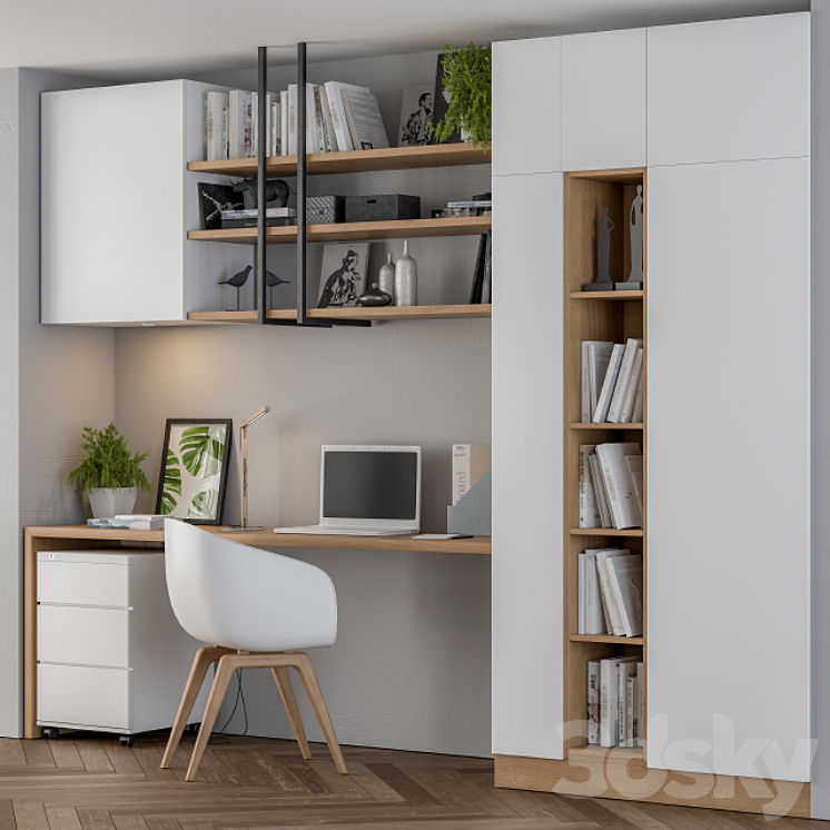 Home office white wood 3DS Max - thumbnail 1