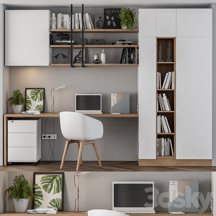 Home office white wood 3DS Max - thumbnail 2