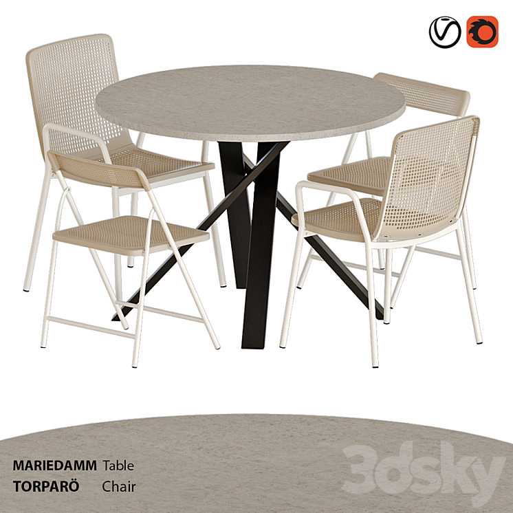 IKEA TORPARÖ chairs and MARIEDAMM table 3DS Max Model - thumbnail 1