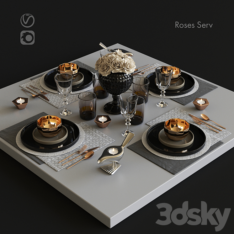Serving with roses 3DS Max - thumbnail 1