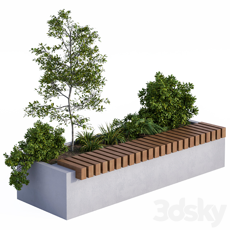 Urban Furniture \/ Architecture Bench with Plants Box01 3DS Max - thumbnail 1