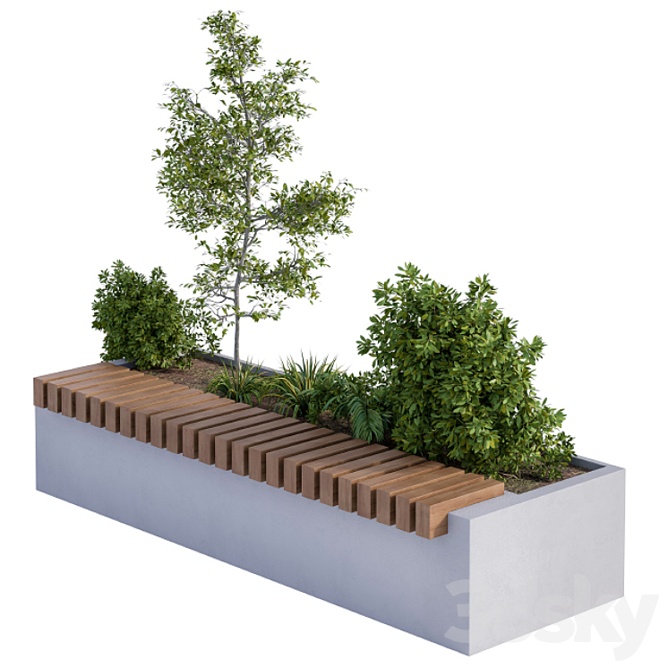 Urban Furniture \/ Architecture Bench with Plants Box01 3DS Max - thumbnail 2