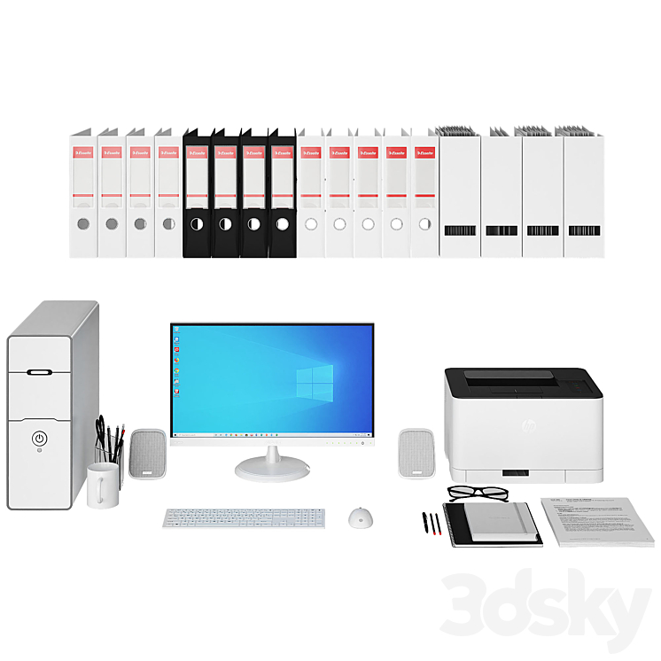 Office white pc set 3D Model