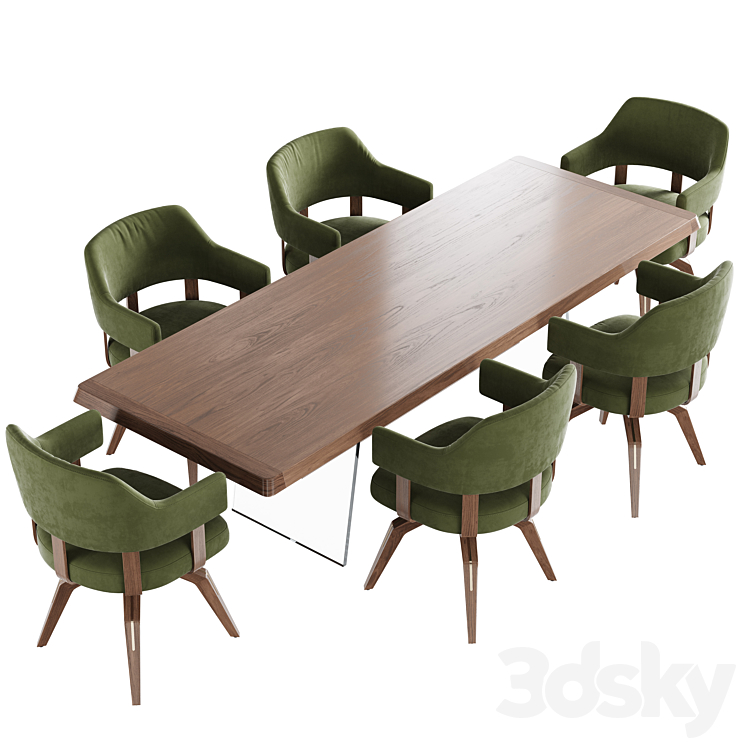 Dining set natuzzi valle chair CH19 phantom table E024 3DS Max - thumbnail 2