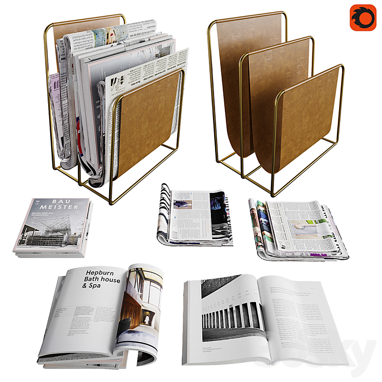 Newspaper box and set of magazines and newspapers 3DS Max - thumbnail 1
