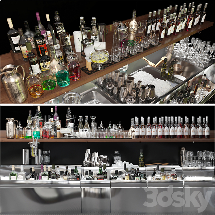 Bar counter with elite alcohol and cocktails. The pub 3DS Max - thumbnail 1