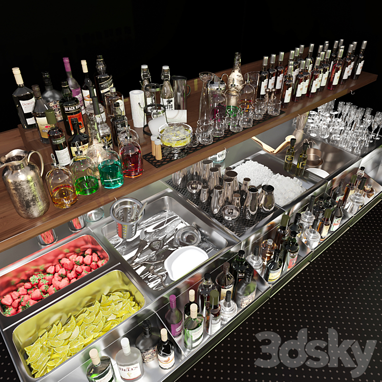 Bar counter with elite alcohol and cocktails. The pub 3DS Max - thumbnail 2