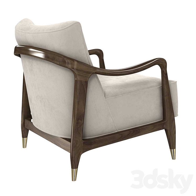 Midcentury Sculptural Gio Ponti Style Walnut Lounge Chairs 1950s 3DS Max - thumbnail 2