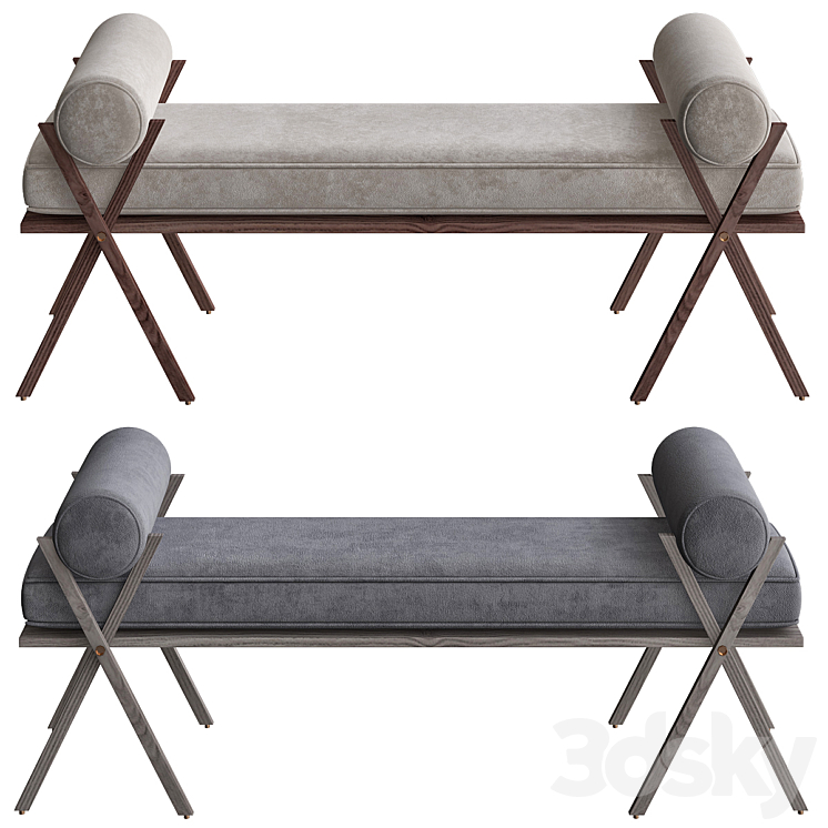 Mid Century Upholstery Bench 3DS Max - thumbnail 1
