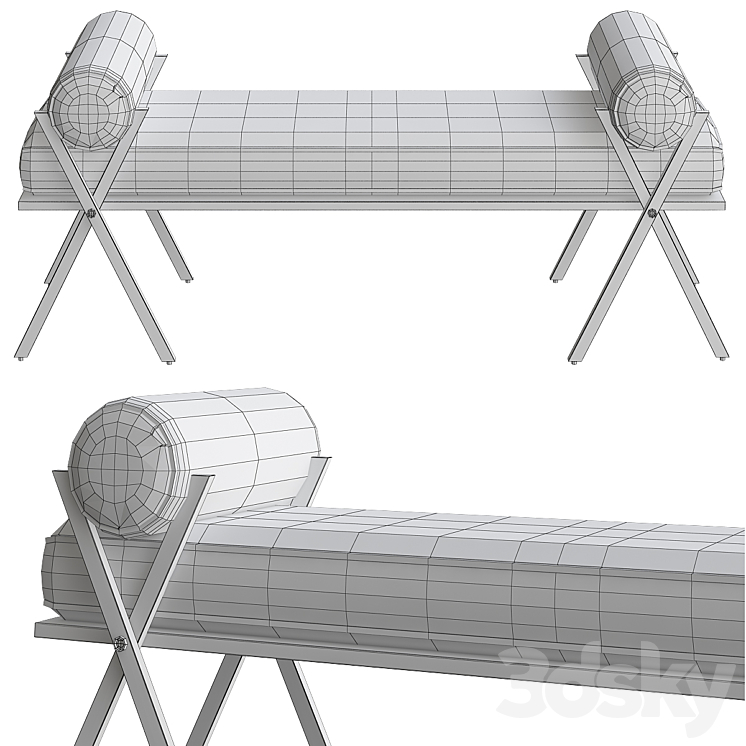 Mid Century Upholstery Bench 3DS Max - thumbnail 2