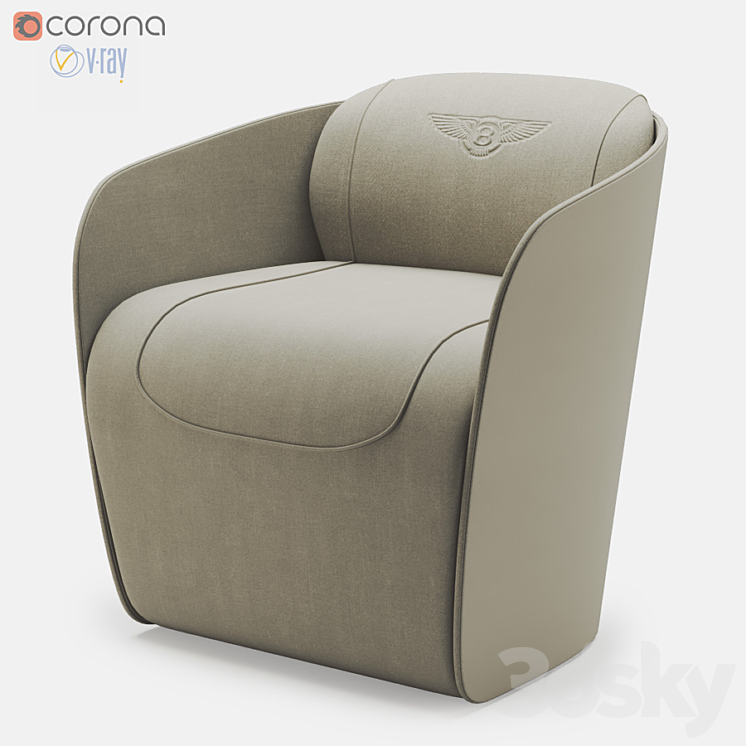 Bentley rugby armchair 3DS Max Model - thumbnail 1