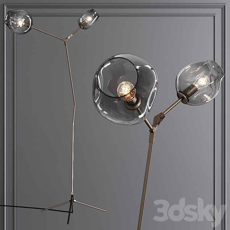 Branching Bubble Floor Light Vintage Brass and Gray Glass 3DS Max - thumbnail 1