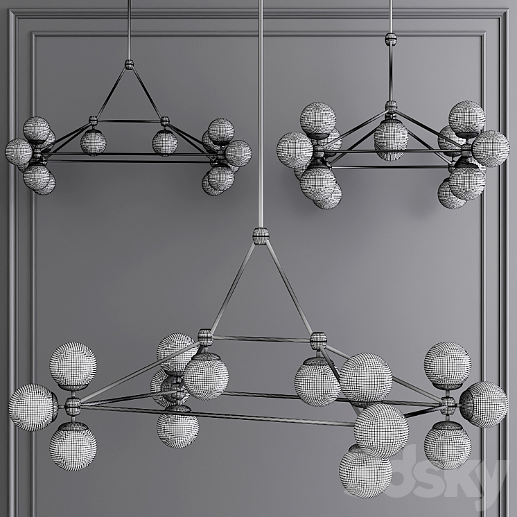 Modo Rectangle Chandelier 14 Globes Bronze and Smoke Glass 3D Model