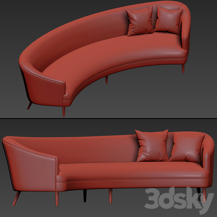 Long Curve Sofa Mid Century With Pillow 3D Model