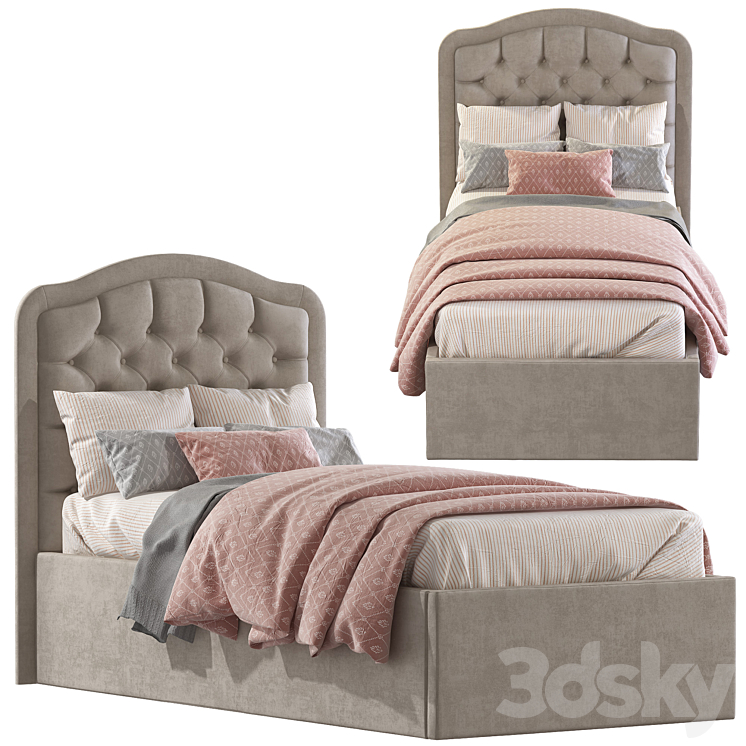 [3DSKY] Bed With Soft Headboard 2 3D Model NEW UPDATE 2023