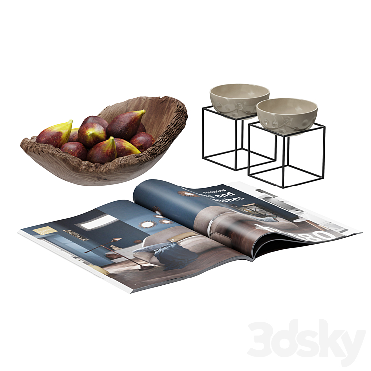 Coffee Table Accessories Magazine Fig Bowl Plate 3DS Max - thumbnail 1