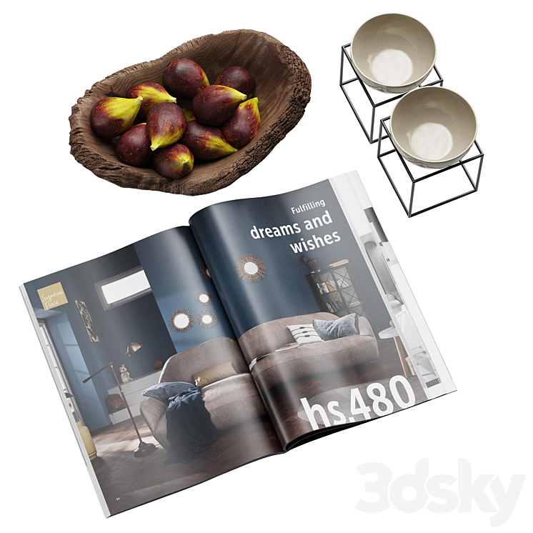 Coffee Table Accessories Magazine Fig Bowl Plate 3DS Max - thumbnail 2