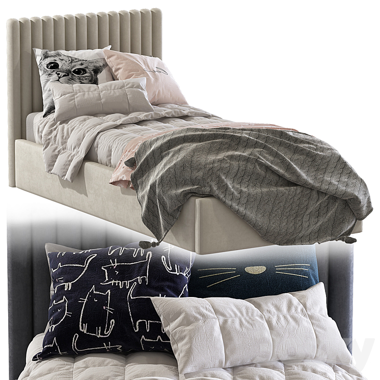 Bed with soft headboard 3 3D Model