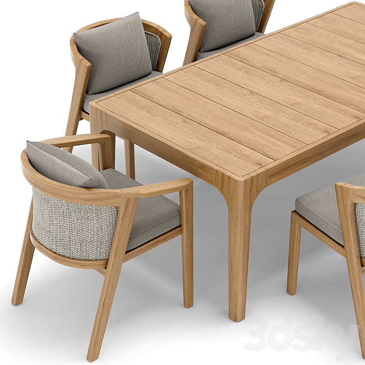 RH Outdoor Malta restangular table and chair Table + Chair 3D model