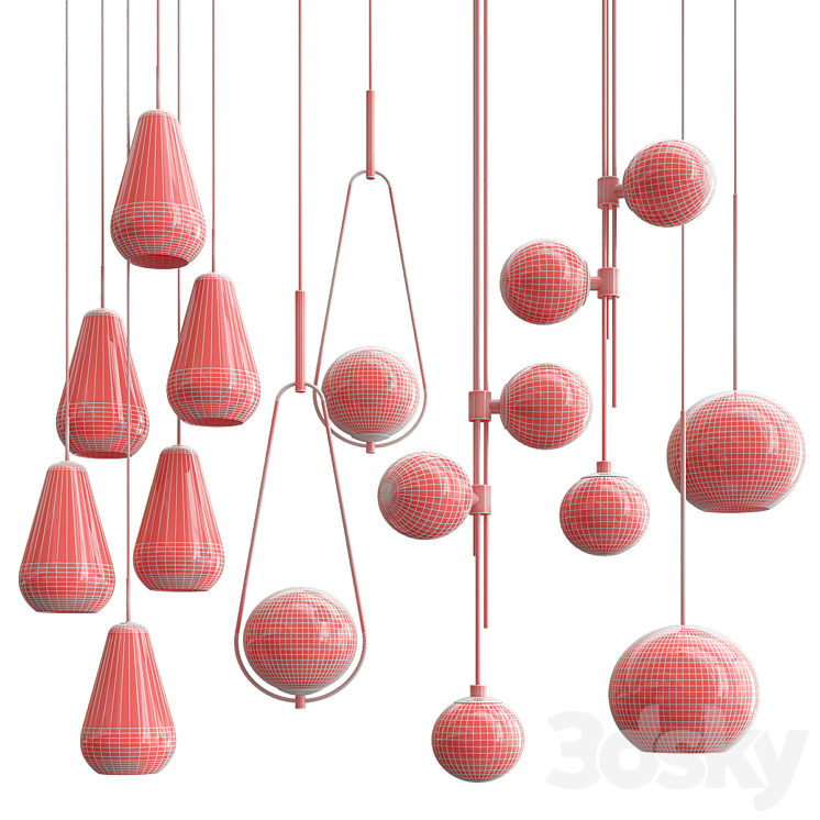 Four Hanging Lights_56 Milk & Clear 3D Model