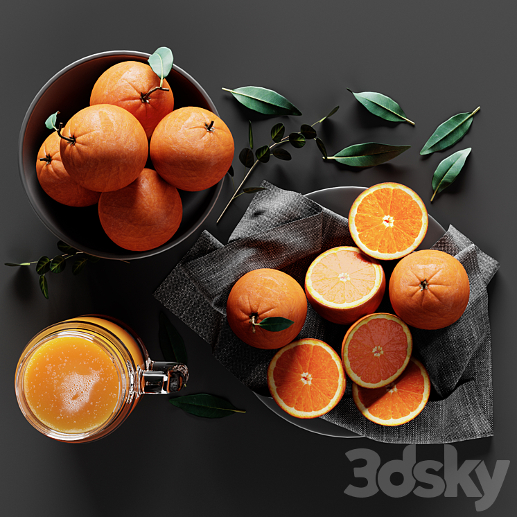 Table Setting with Oranges and Juice 3DS Max - thumbnail 1