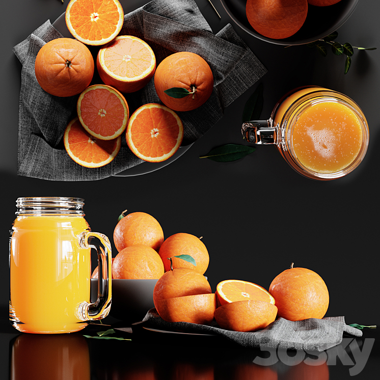 Table Setting with Oranges and Juice 3DS Max - thumbnail 2