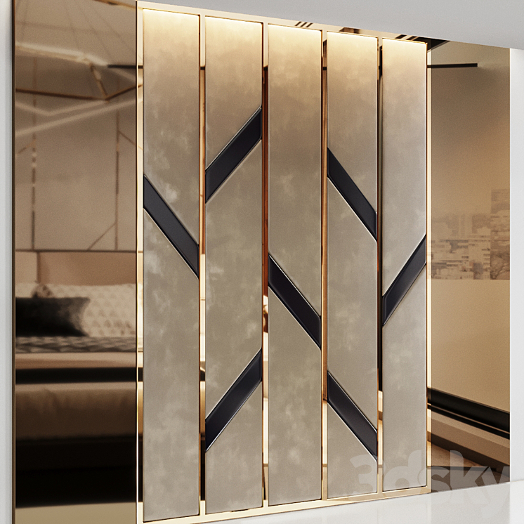 Headboard made of bronze mirror and soft beige panels 3D Model