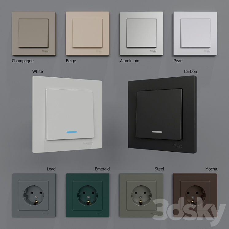 Sockets and switches Schneider Electric Atlas Design 3D Model