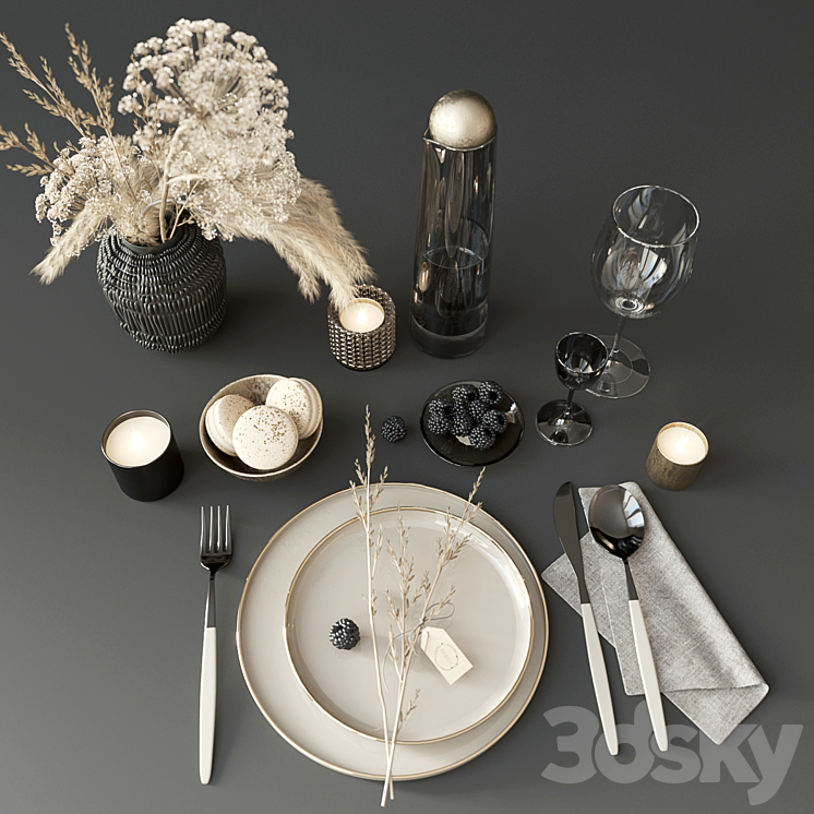 Tableware with heracleum 3D Model