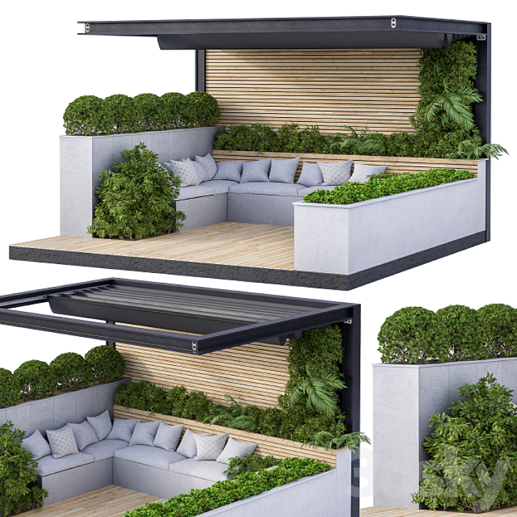 Roof Garden and Landscape Furniture with Pergola 02 3D Model