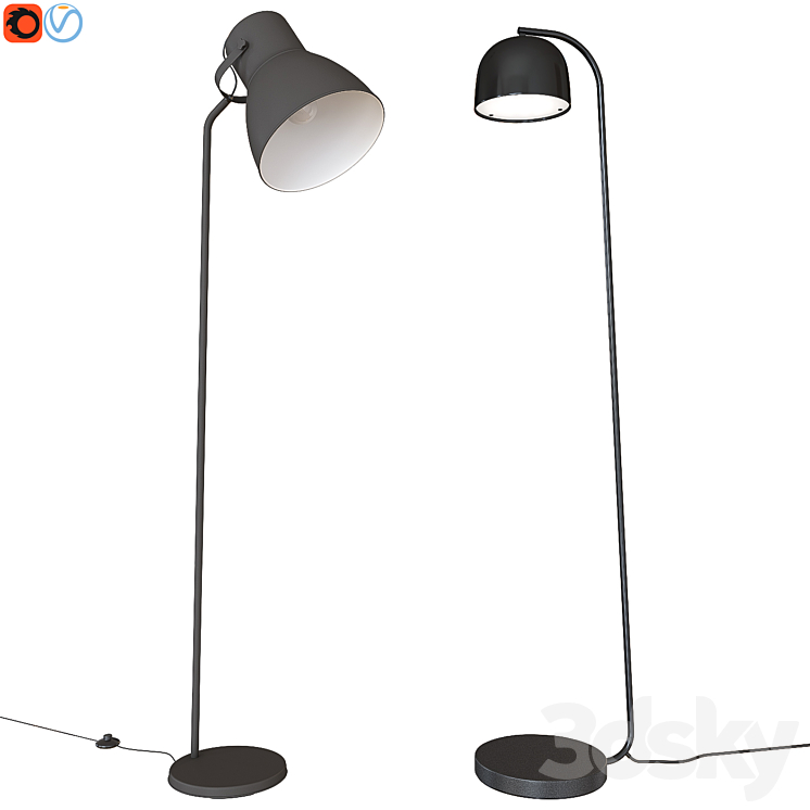 A set of floor lamps. IKEA HEKTAR  Grant Floor Lamp EU Black 3DS Max - thumbnail 1