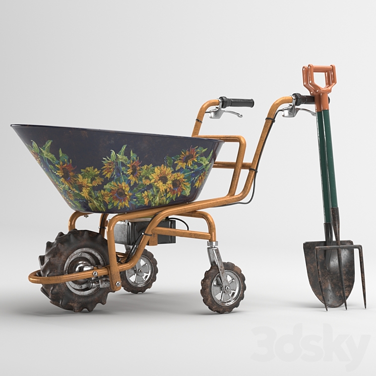 Wheelbarrow and garden tools 3D Model Free