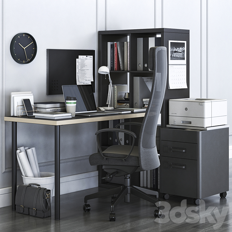 IKEA KALLAX Office Workplace with MARKUS Chair 3DS Max - thumbnail 1