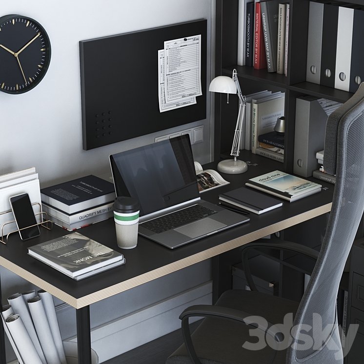 IKEA KALLAX Office Workplace with MARKUS Chair 3DS Max - thumbnail 2