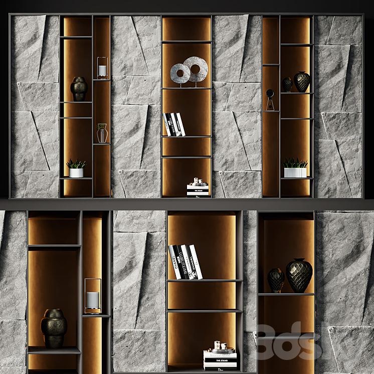 Shelving with stone panels 3DS Max Model - thumbnail 1