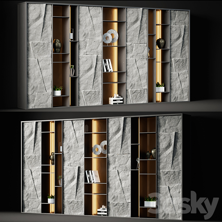 Shelving with stone panels 3DS Max Model - thumbnail 2