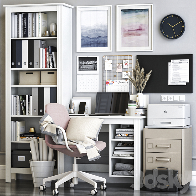 IKEA BRUSALI office workplace with LANGFJALL chair 3DS Max - thumbnail 1