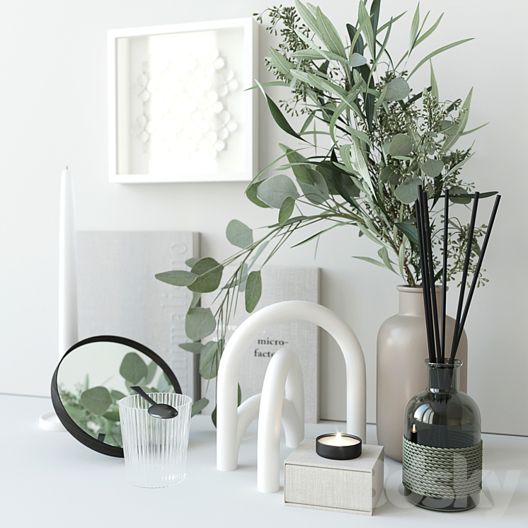 Decorative set with eucalyptus 3D Model