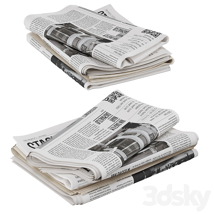 folded newspapers stack collection 3D Model