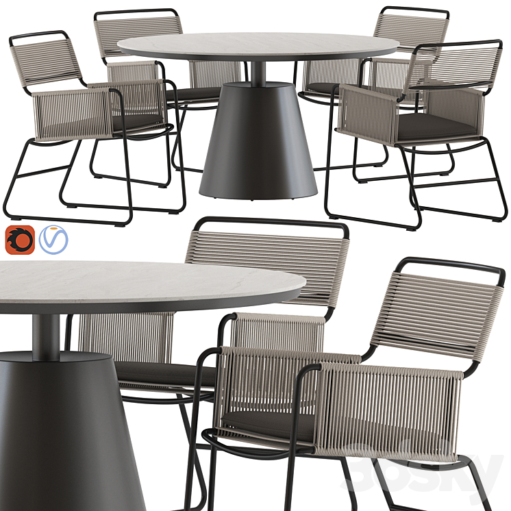 Coco Republic Milan Chair and Polo Table 3DS Max Model - thumbnail 1