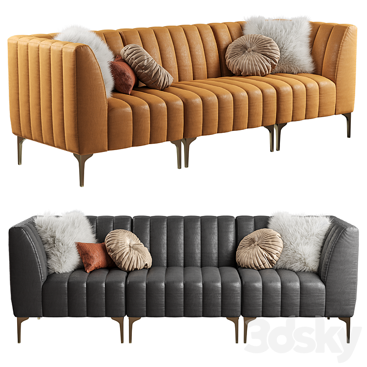 Pottery Barn \/ Avalon sofa leather (3-seater) 3DS Max - thumbnail 1