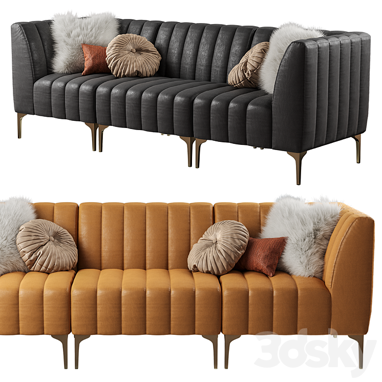 Pottery Barn \/ Avalon sofa leather (3-seater) 3DS Max - thumbnail 2